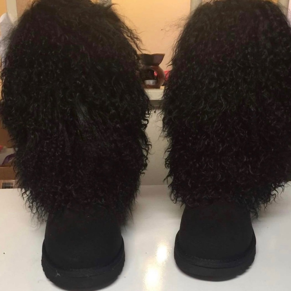 Black Mongolian fur snow boots